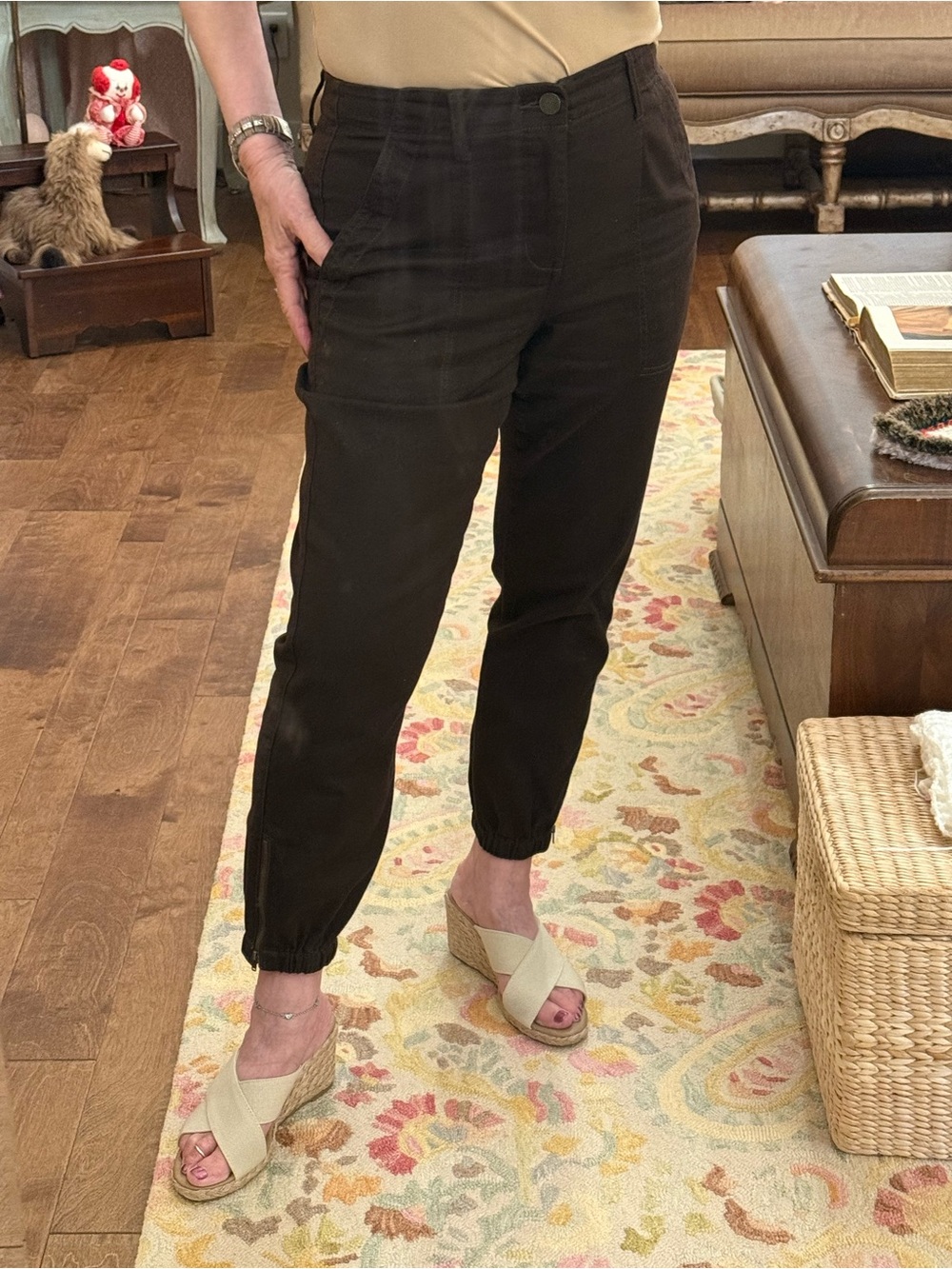 CAbi Brown Elastic zipper Jogger Pants